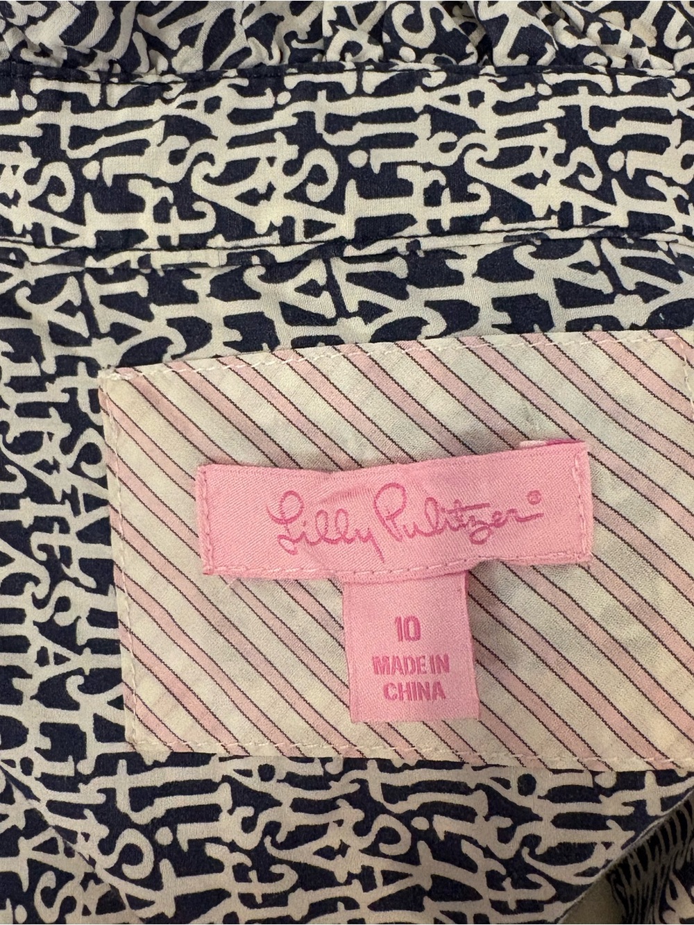 Lilly Pulitzer Brinkley Shirt Dress Navy & White “It’s A Lilly” Print Size 10 - Picture 7 of 8